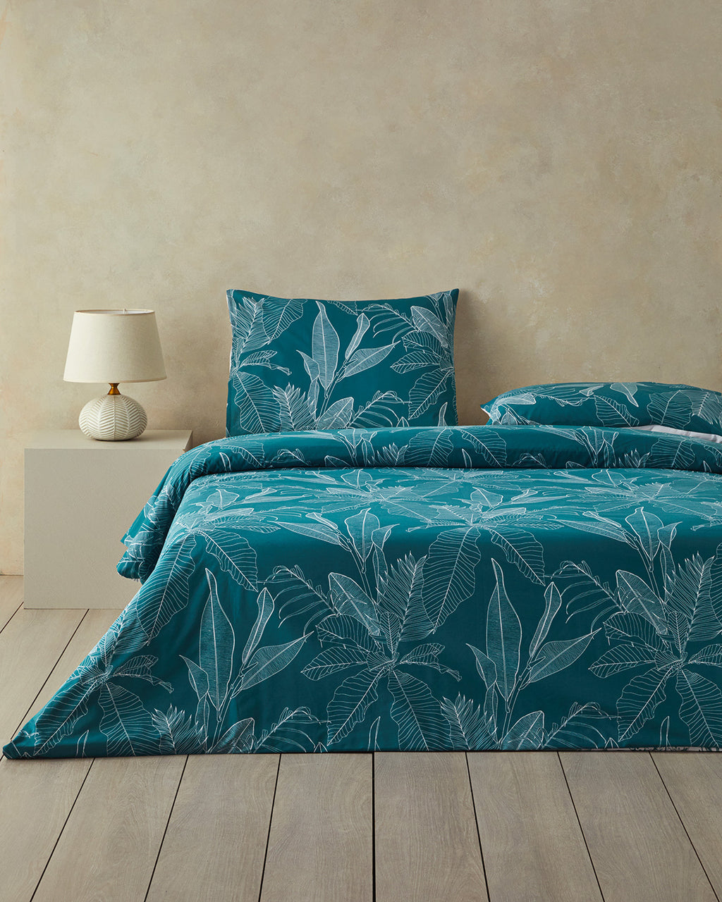 Cotton Duvet Cover Set Navy Blue - Green - Single 160x220 cm