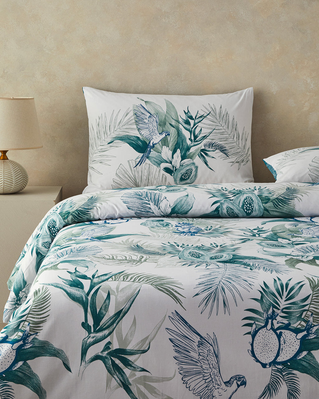 Cotton Duvet Cover Set Navy Blue - Green - Double 200x220 cm (view 2)
