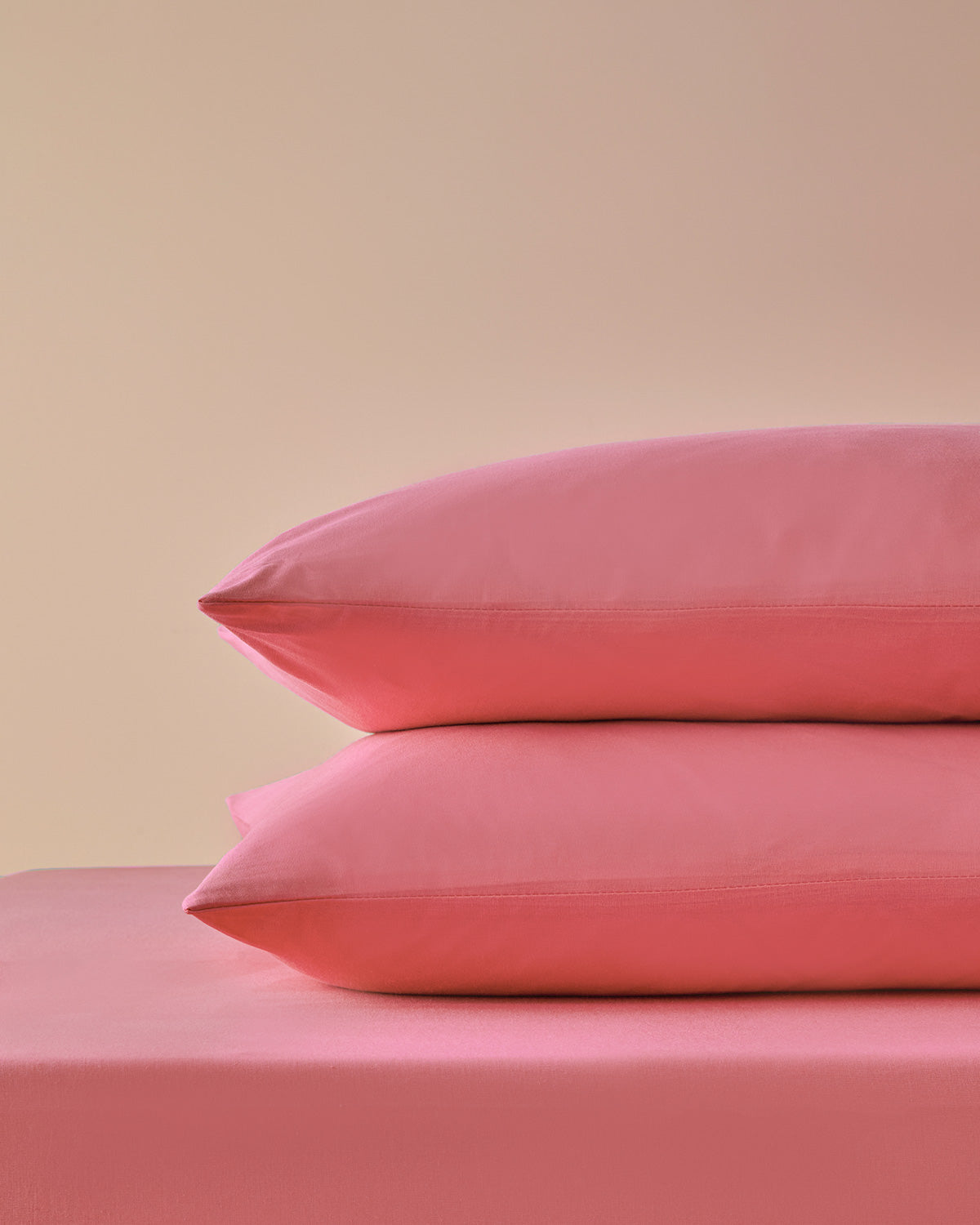 Plain Cotton Fitted Sheet Set - Dark Pink - Double 160x200 cm (view 5)