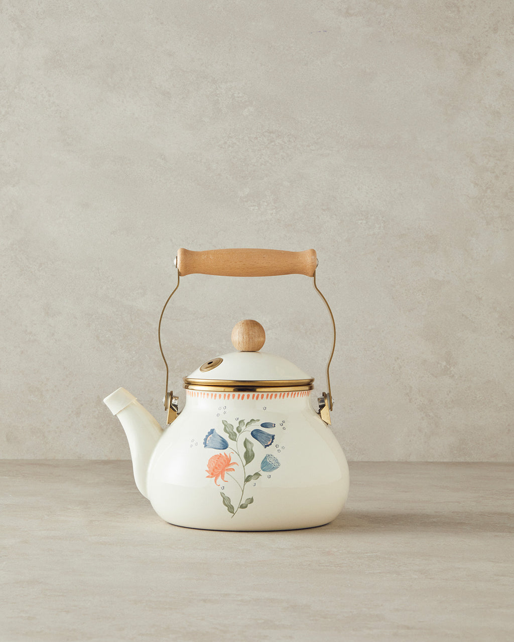 Enamel Tea Pot 2 Litre White - Blue