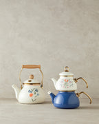 Enamel Tea Pot 2 Litre White - Blue (view 5)