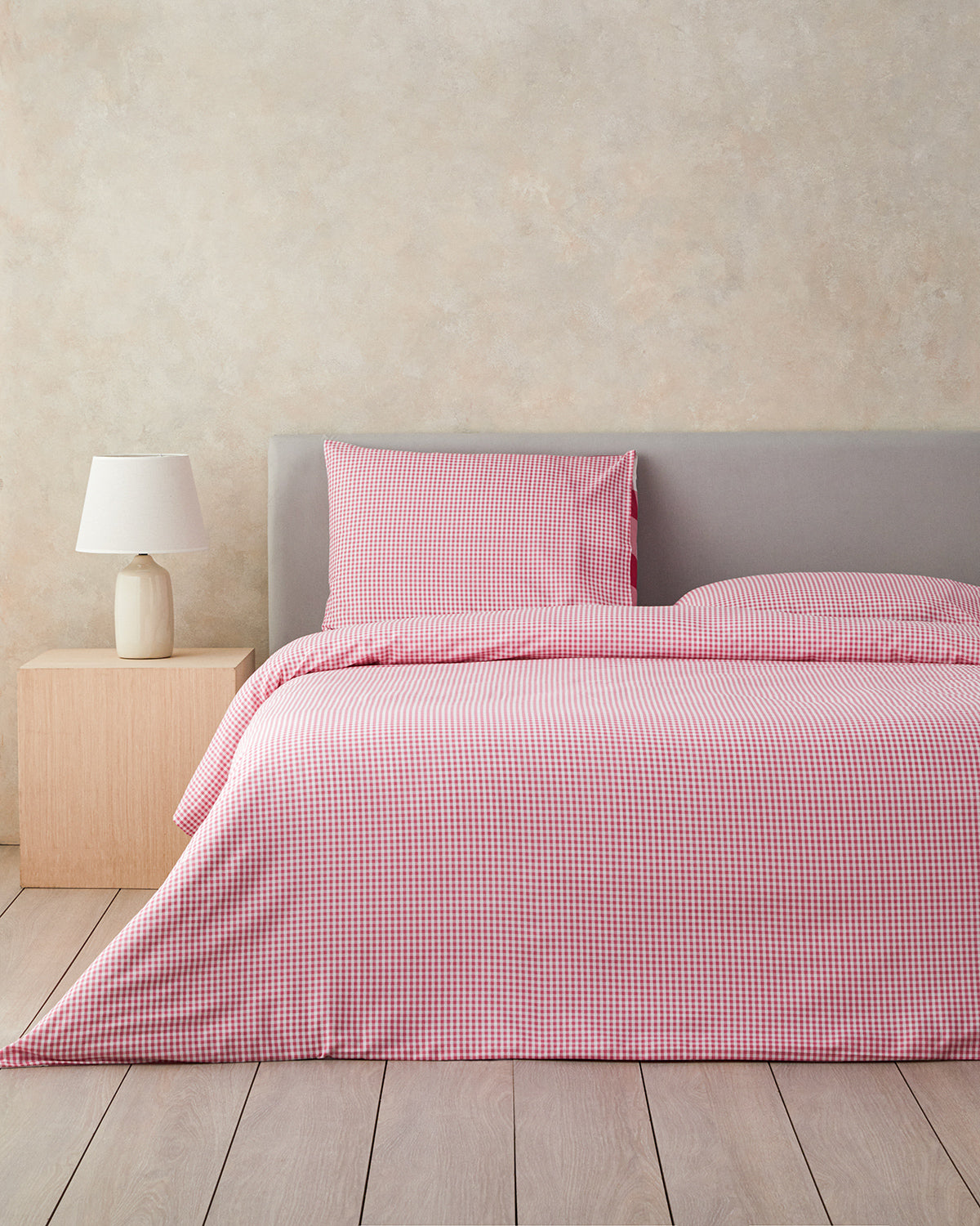 Gingham Easy Iron Single Size Duvet Cover Set 160x220 cm Pink (view 2)