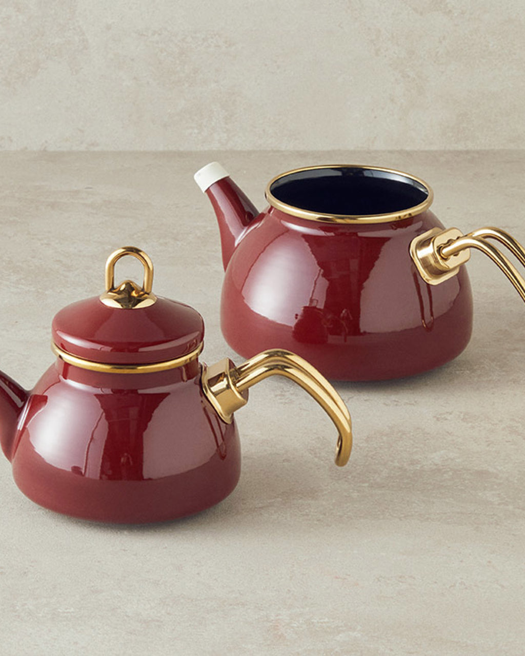 Enamel Mini Tea Pot 0.50 L + 1.1 L Maroon