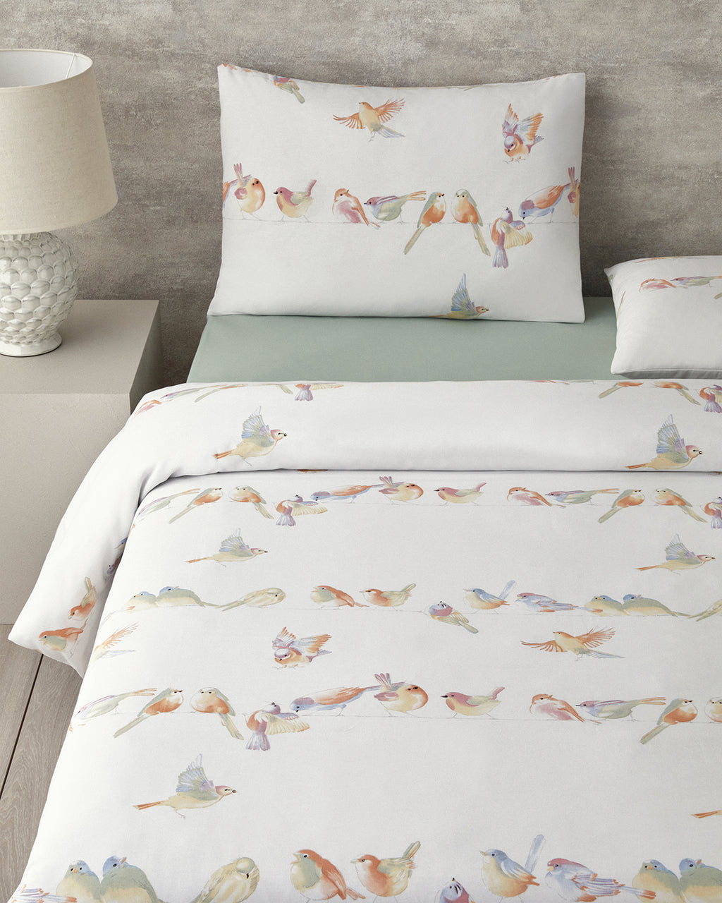 Bird Talk Cotton Duvet Cover Set Green (view 9)