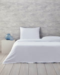 Oxford with Yarn Dyed Duvet Cover Set - White - Navy Blue - Single 160x220 cm