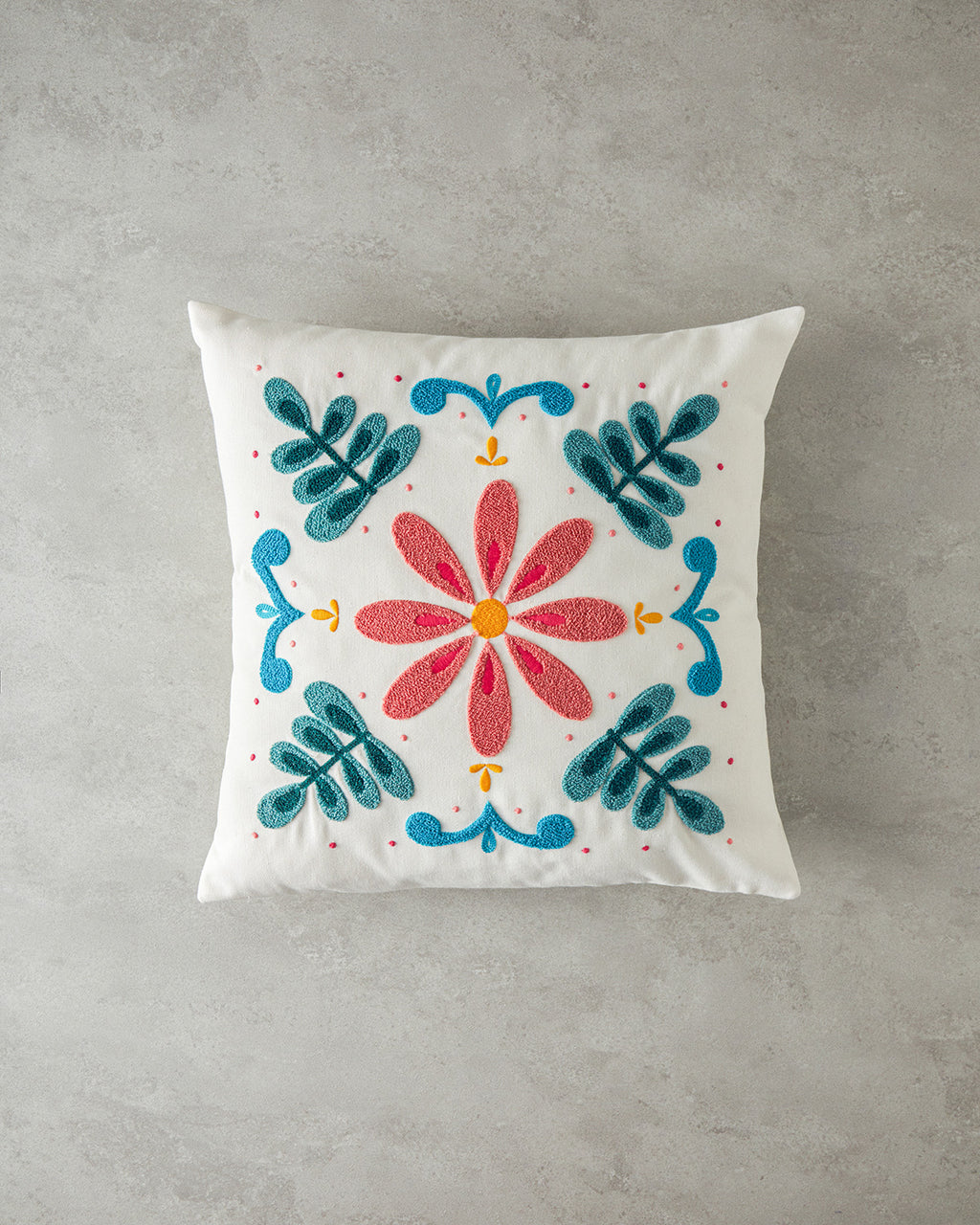 Punch Needle Embroidered Toss Pillow Cover 45x45 cm Blue