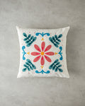 Punch Needle Embroidered Toss Pillow Cover 45x45 cm Blue