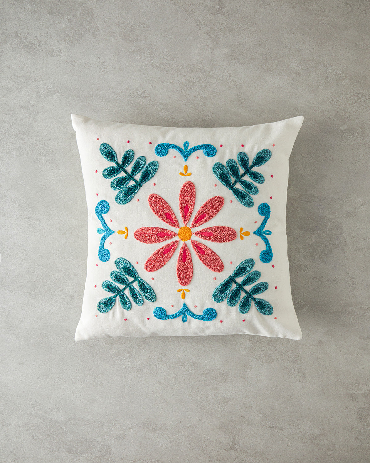 Punch Needle Embroidered Toss Pillow Cover 45x45 cm Blue