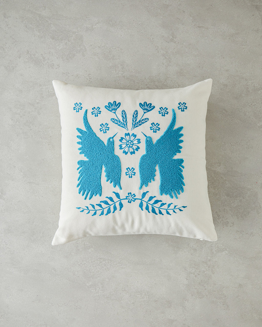Punch Needle Embroidered Decorative Cushion 45x45 cm Blue