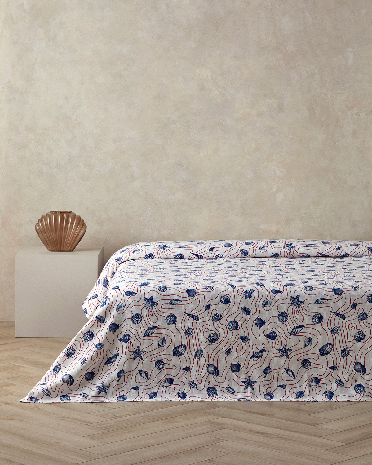 Seashell Shmphony Printed Double Size Summer Blanket 200x220 cm Red-Dark Blue