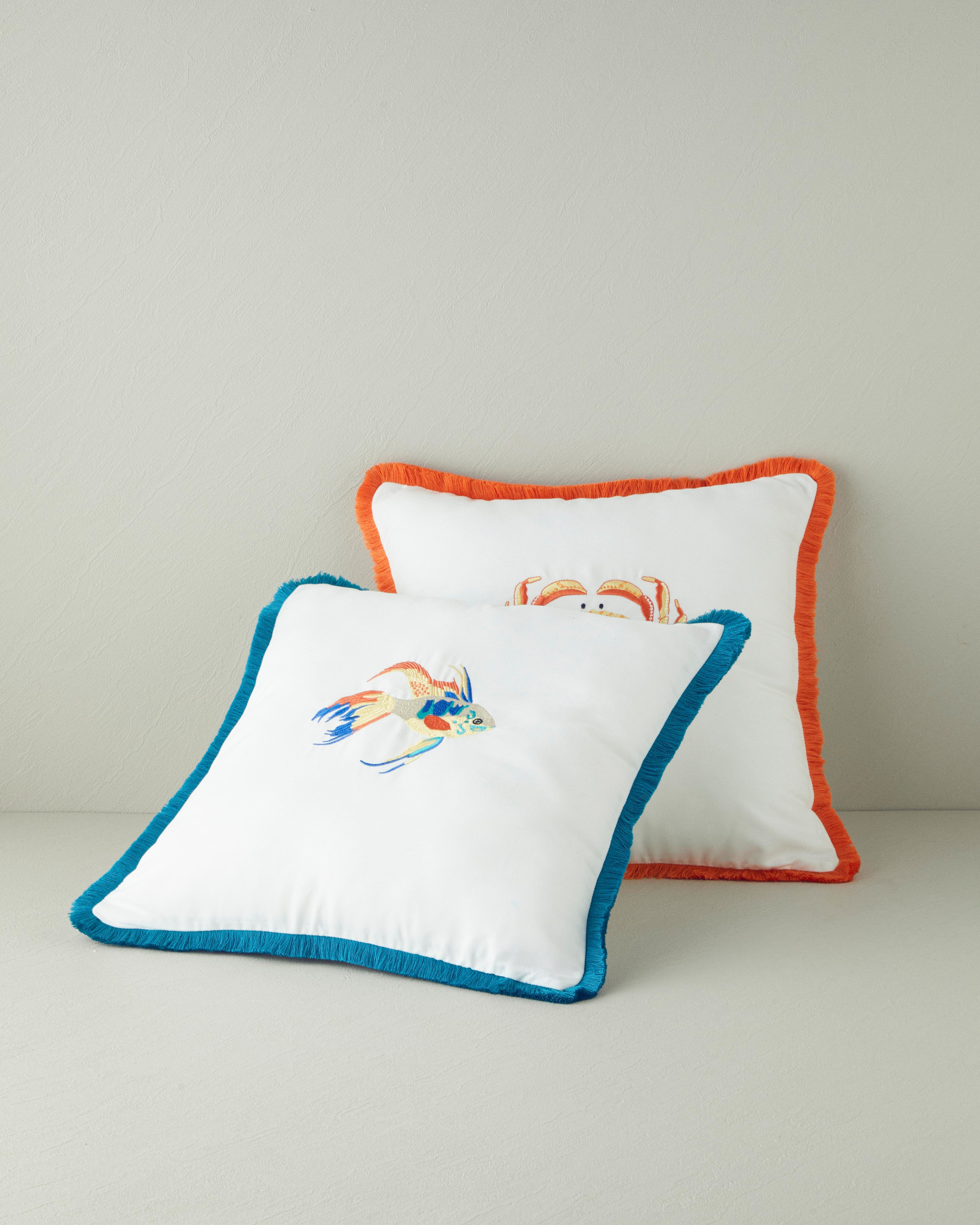 Crab Embroidered Toss Pillow Cover 45x45 cm Orange (view 2)