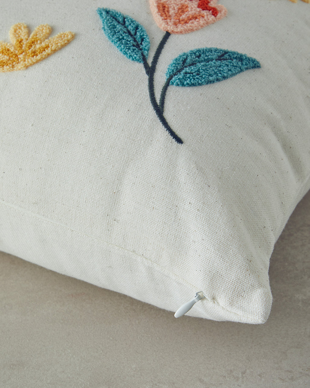 Fiore Punch Needle Embroidered Stuffed Cushion 45x45 cm Natural