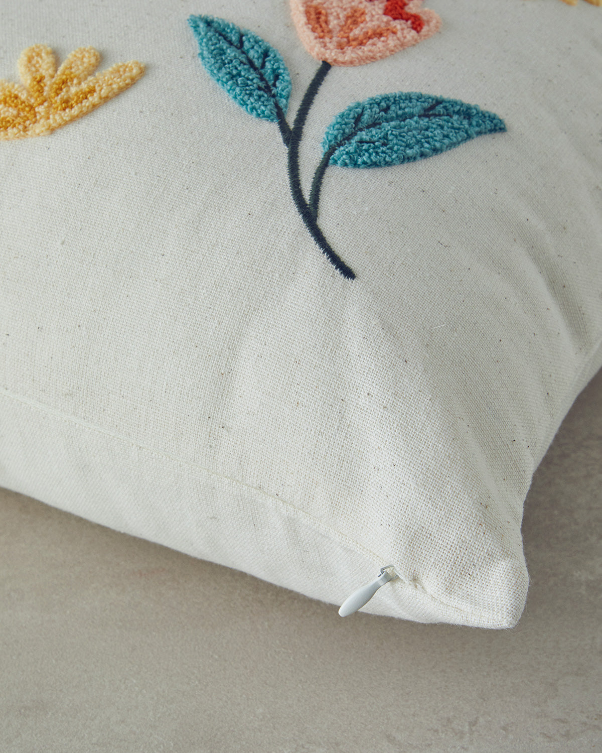 Fiore Punch Needle Embroidered Stuffed Cushion 45x45 cm Natural