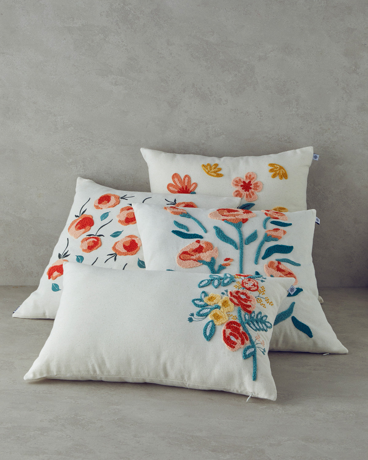 Fiore Punch Needle Embroidered Stuffed Cushion 45x45 cm Natural (view 2)