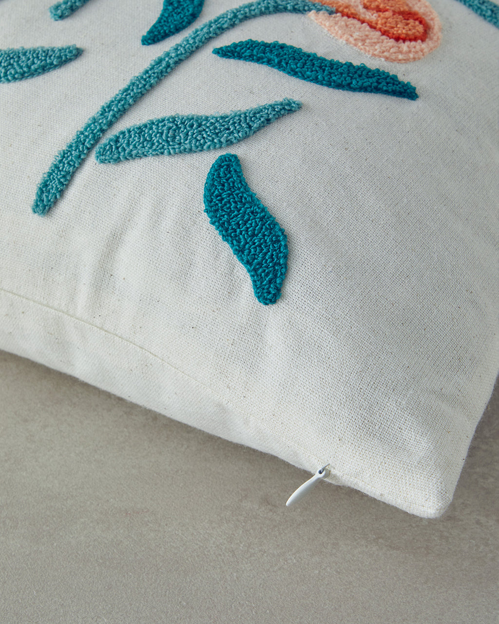 Ducal Punch Needle Embroidered Stuffed Cushion 45x45 cm Natural
