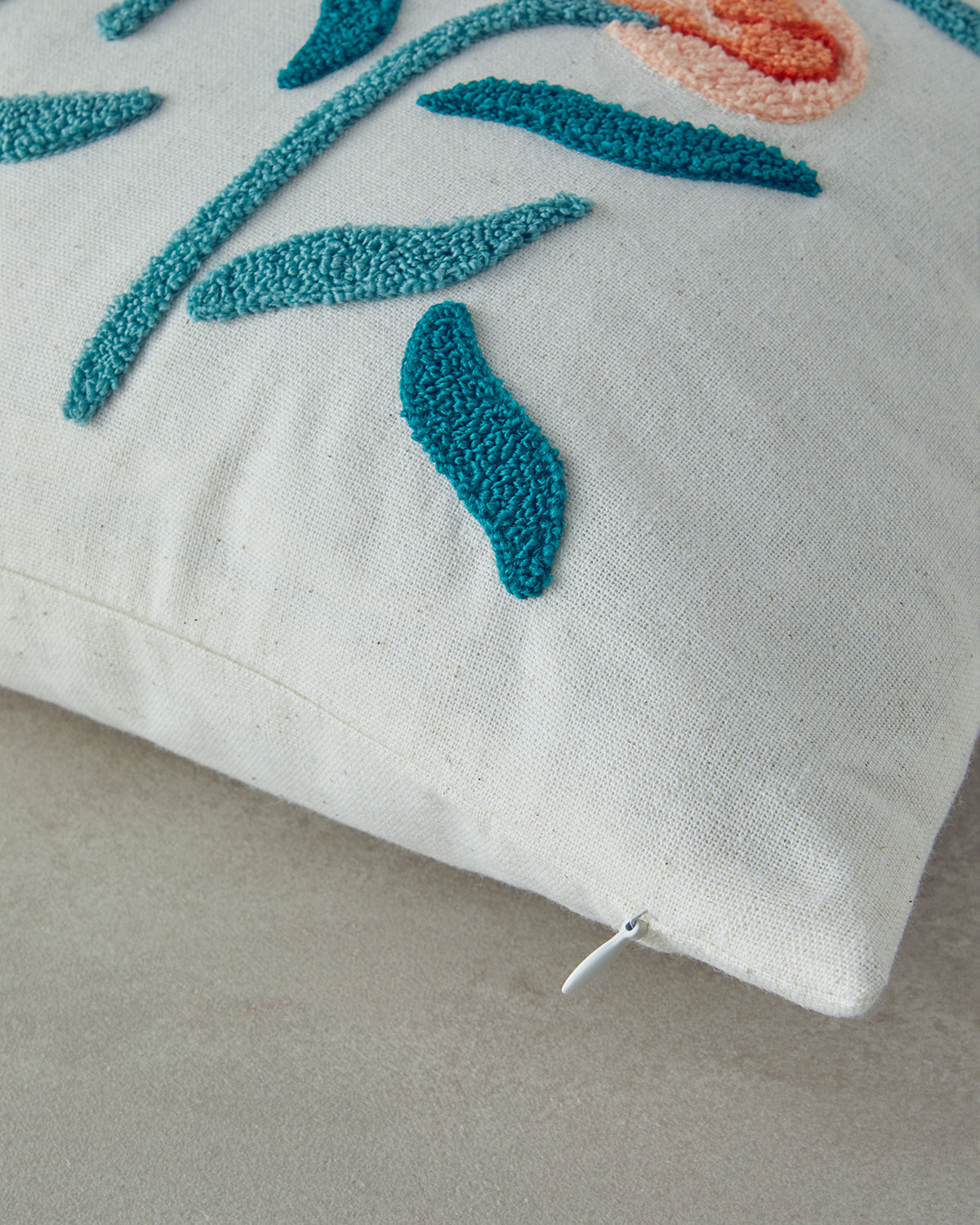 Ducal Punch Needle Embroidered Stuffed Cushion 45x45 cm Natural