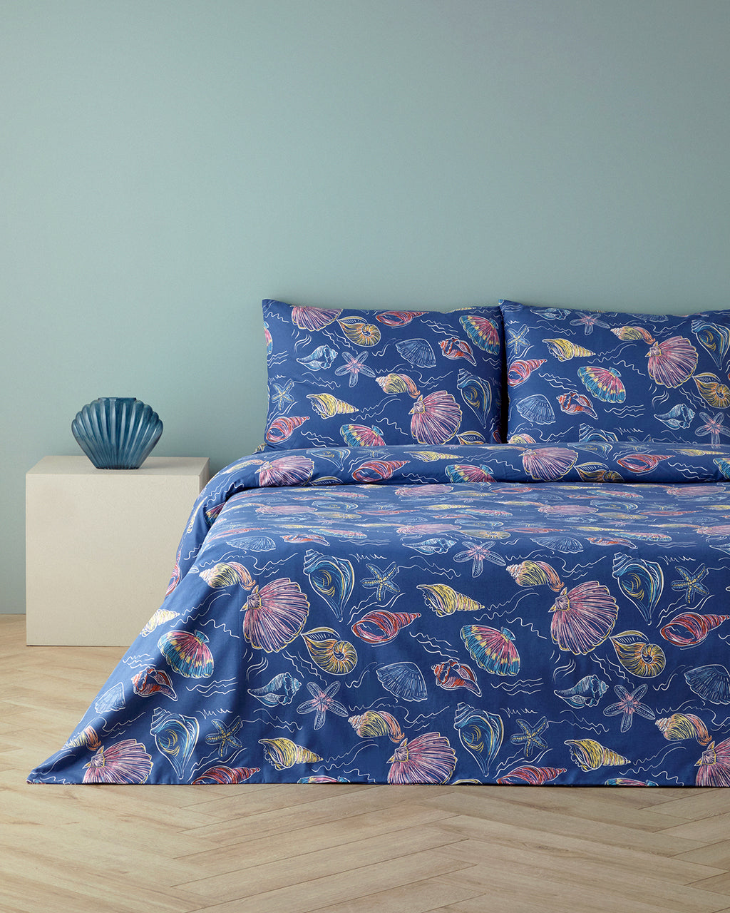Sea Dreams Cotton Double Size Duvet Cover Set 200x220 cm Dark Blue