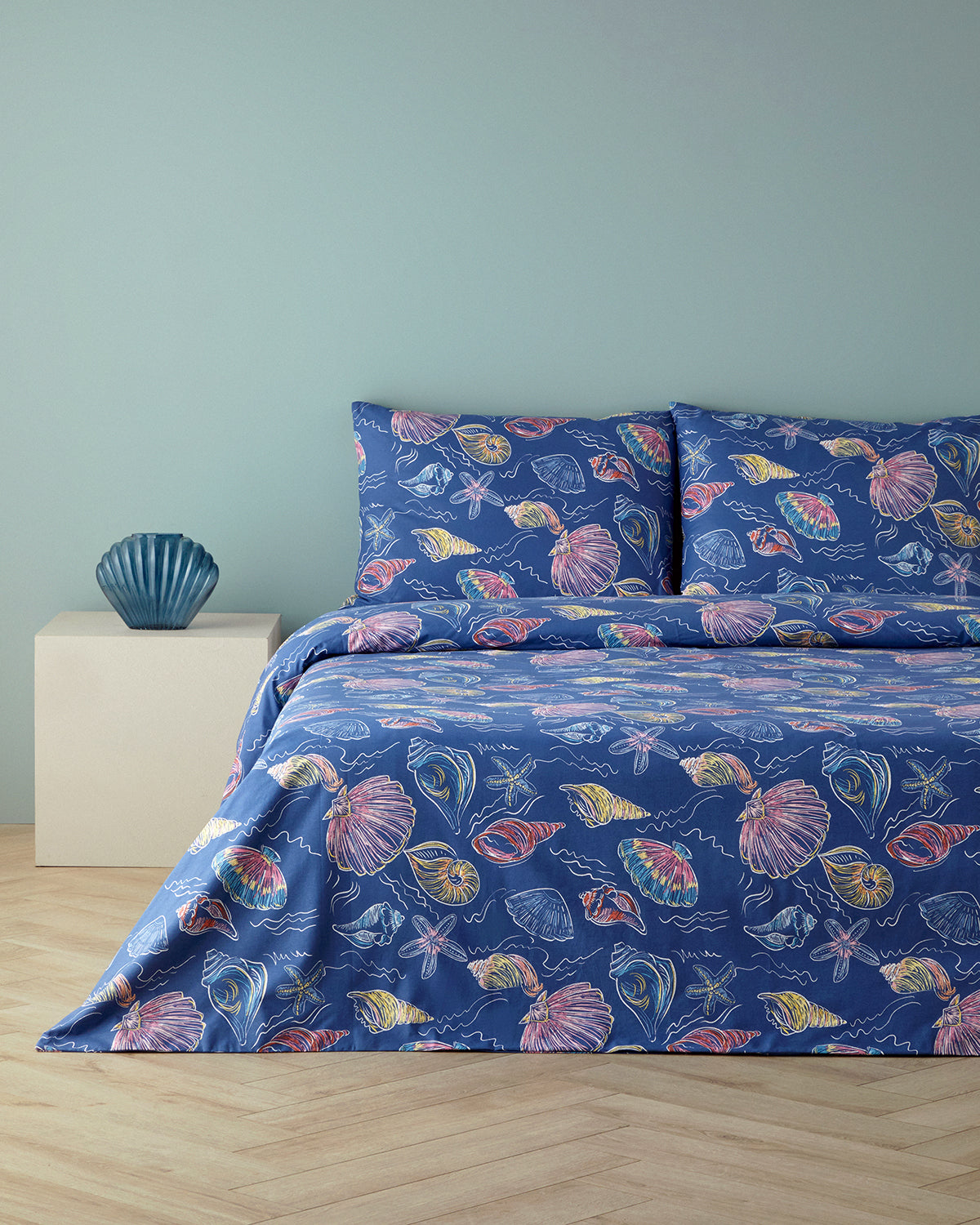 Sea Dreams Cotton Double Size Duvet Cover Set 200x220 cm Dark Blue