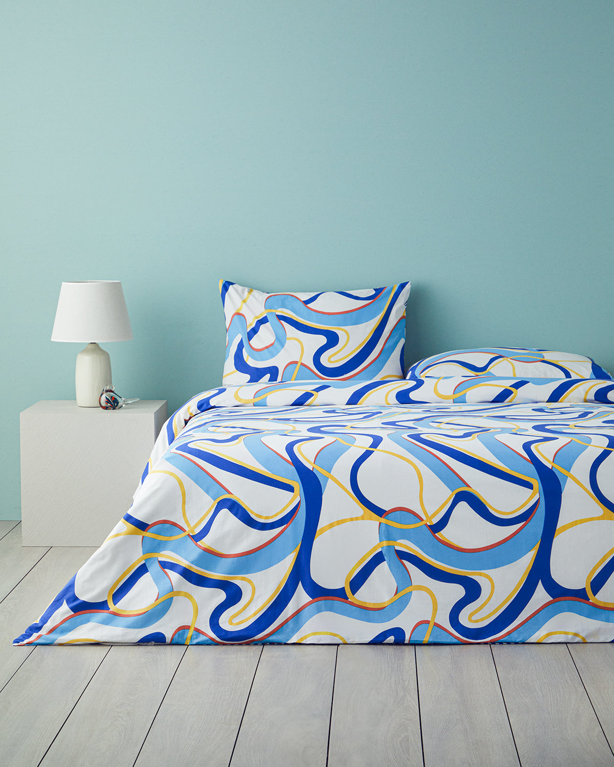 Cotton Duvet Cover Set Navy Blue - Orange - Single 160x220 cm