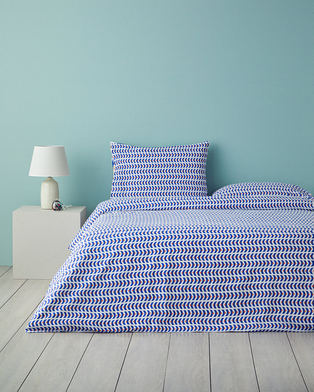Cotton Duvet Cover Set Navy Blue - Orange - Double 200x220 cm (view 2)