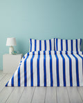 Marine Stripe Cotton Duvet Cover Set - Navy Blue - Orange - Single 160x220 cm