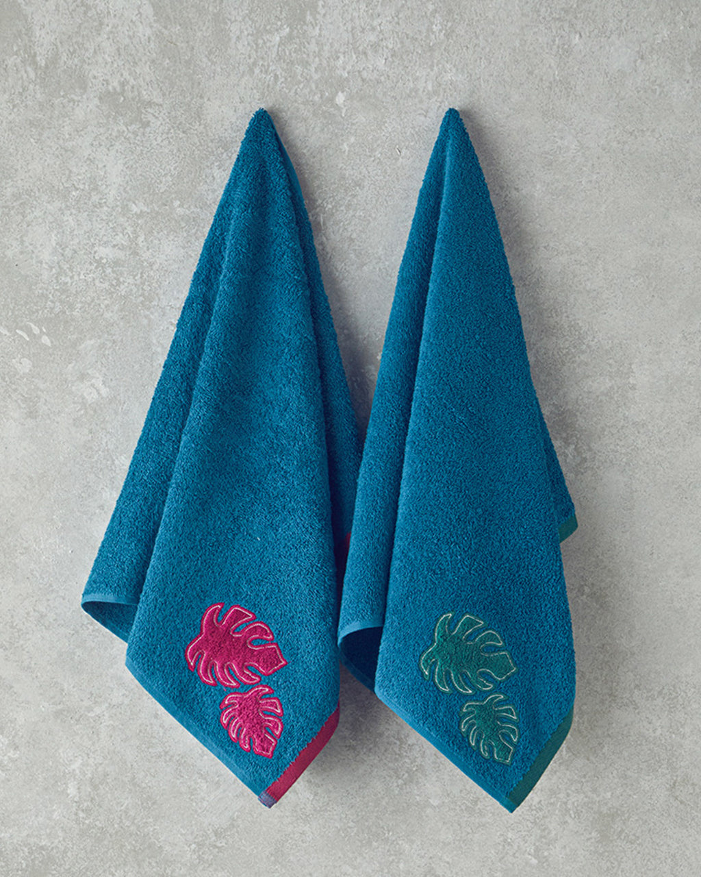 Hued Palm Cotton Applique Face Towel 50x80 cm Blue - Green (view 2)