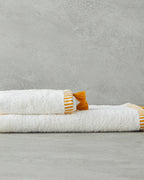 Colorful Lines Cotton Fringed Face Towel 50x80 cm - Ecru - Blue (view 2)