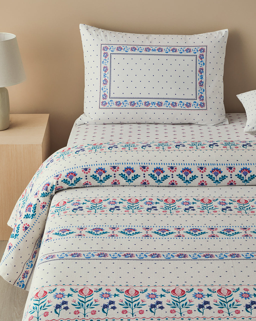 Folk Stripes Printed Double Size Summer Blanket Set 200x220 cm Blue - Pink