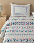 Folk Stripes Printed Double Size Summer Blanket Set 200x220 cm Blue - Pink