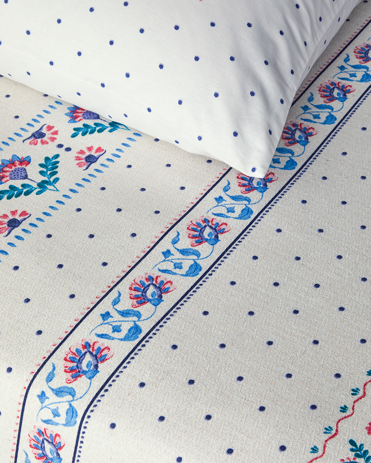 Folk Stripes Printed Double Size Summer Blanket Set 200x220 cm Blue - Pink (view 3)