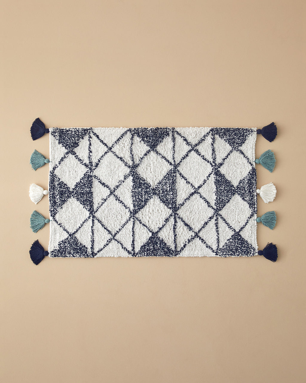 Pyramid Cotton Fringed Bath Mat 50x80 cm Navy Blue - White