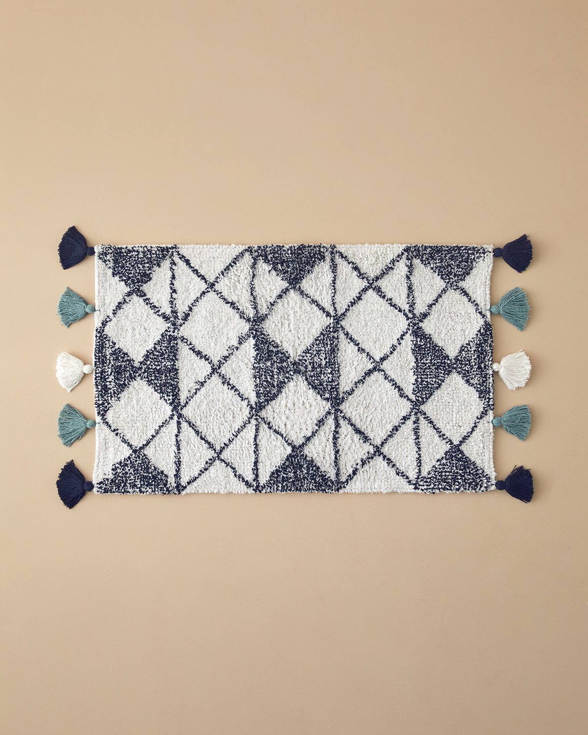 Pyramid Cotton Fringed Bath Mat 50x80 cm Navy Blue - White
