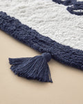 Hola Cotton Fringed Bath Mat 50x80 cm Navy Blue - White