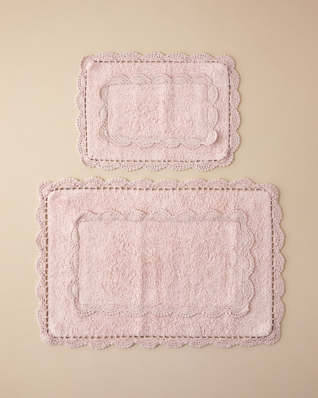 Romantic Cotton Bath Mat Set 60x90 + 40x60 cm Pink