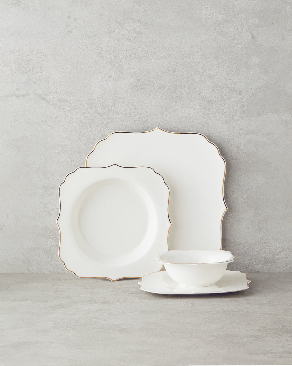 Napoli Bone Porcelain Table Set 27 Pieces, 6 Servings - Gold