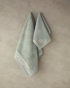 Flower Chain Cotton Embroidered Face Towel Set 30x45+50x80 cm Sea Green