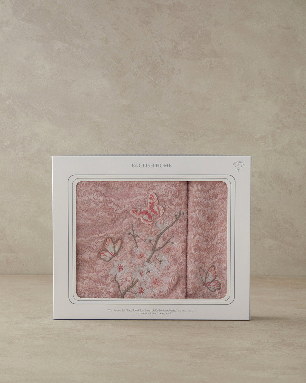 Mariposa Cotton Embroidered Face Towel Set 30x45+50x80 cm Pink (view 3)