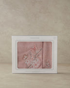 Mariposa Cotton Embroidered Face Towel Set 30x45+50x80 cm Pink (view 3)