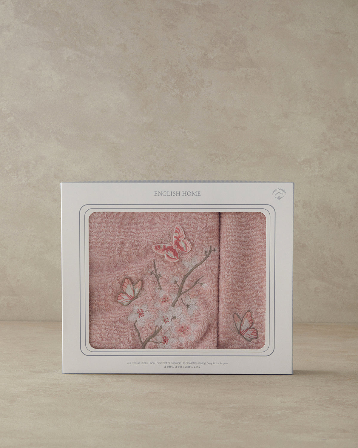 Mariposa Cotton Embroidered Face Towel Set 30x45+50x80 cm Pink (view 3)