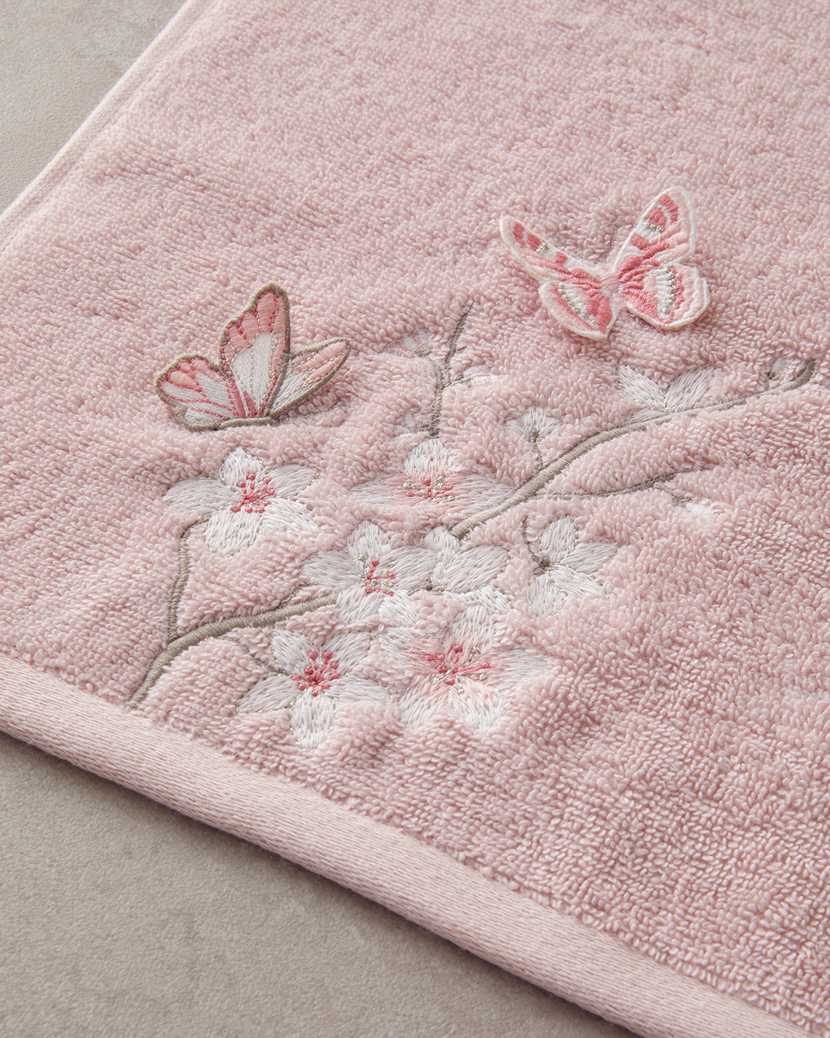 Mariposa Cotton Embroidered Face Towel Set 30x45+50x80 cm Pink (view 4)