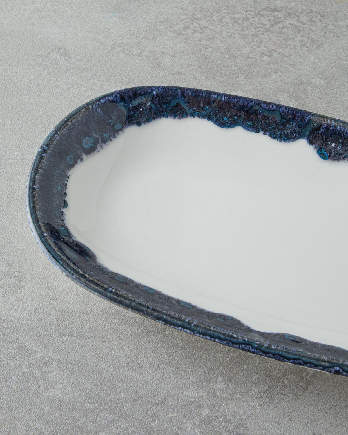 Porcelain Rectangular Plate - Navy Blue & Red (view 9)