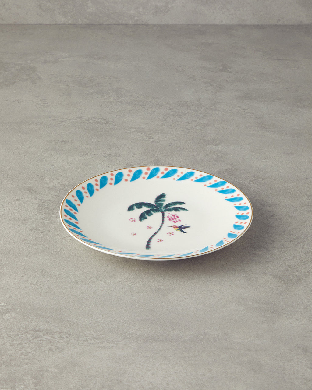 Carnival Palm Bone Porcelain Cake Plate 20 cm Blue - Green