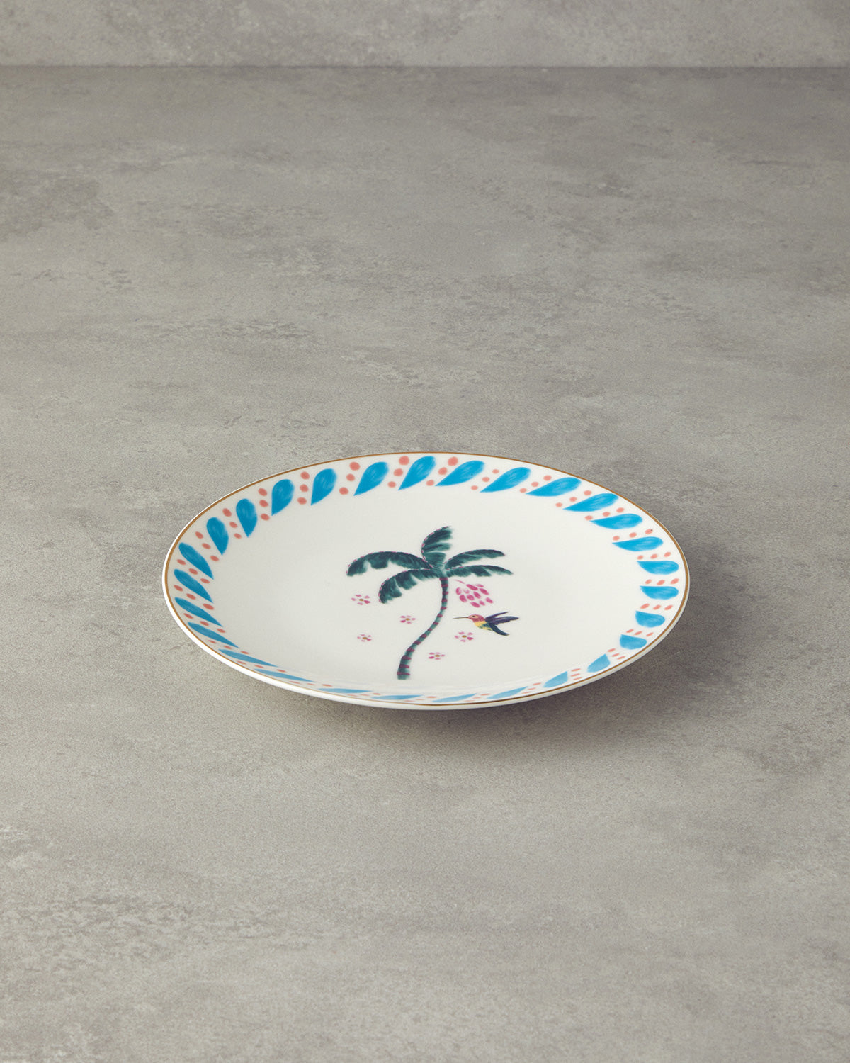 Carnival Palm Bone Porcelain Cake Plate 20 cm Blue - Green