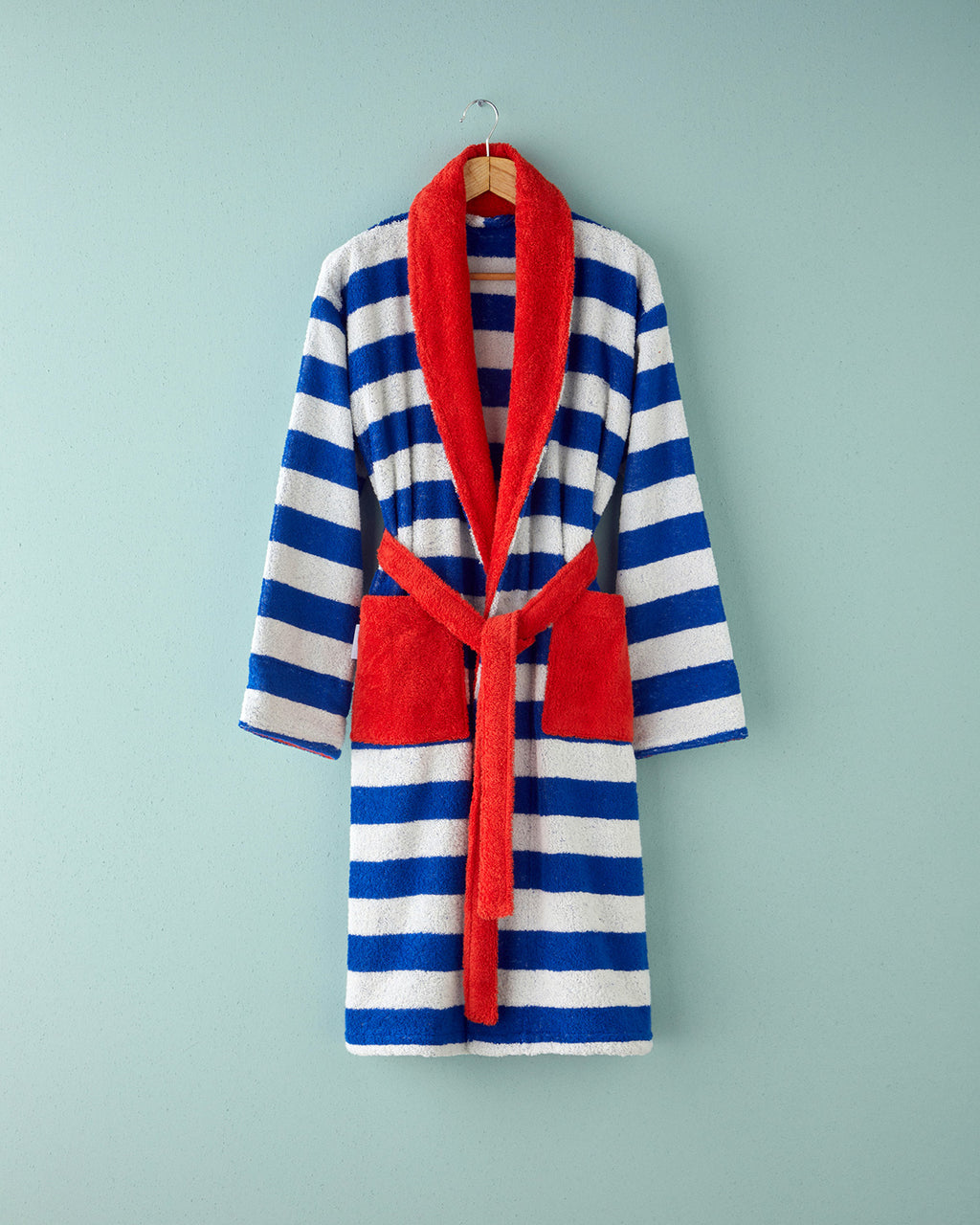 Funny Lines Cotton with Dyed Thread Bathrobe - Ecru - Navy Blue - S-M