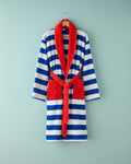 Funny Lines Cotton with Dyed Thread Bathrobe - Ecru - Navy Blue - S-M