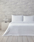 Lior Striped Cotton Satin Double Size Duvet Cover Set 200x220 cm White
