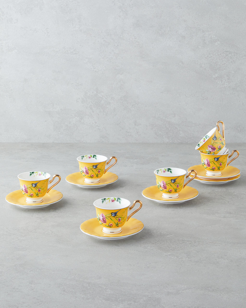 Vanilla Mood New Bone China 12 Pieces 6 Servings Coffee Cup Set 90 ml Yellow
