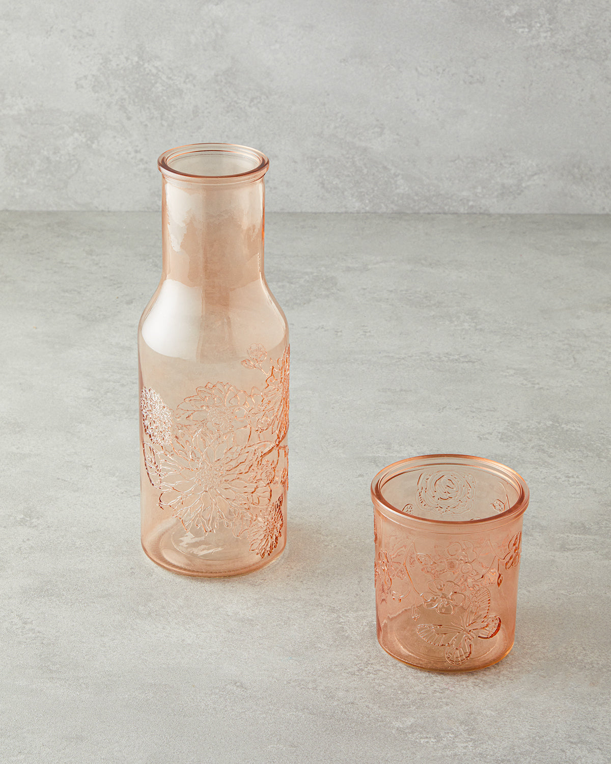 Flowery Glass Bedside Jug 1200 ml + 400 ml - Pink (view 2)