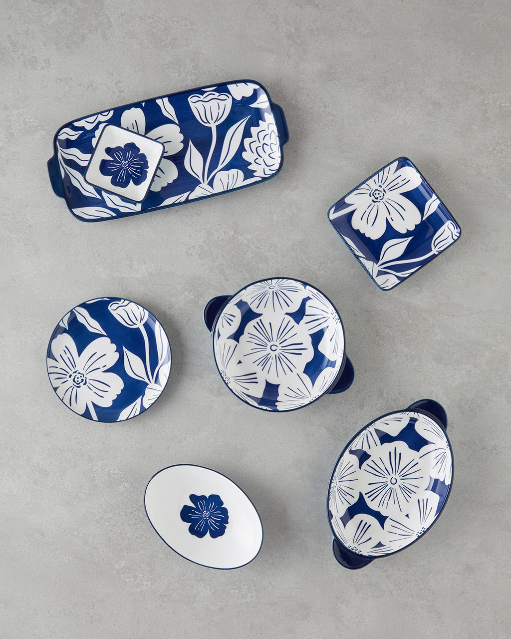 Ophelia Porcelain Rectangular Plate 29x13 cm Blue - White (view 4)