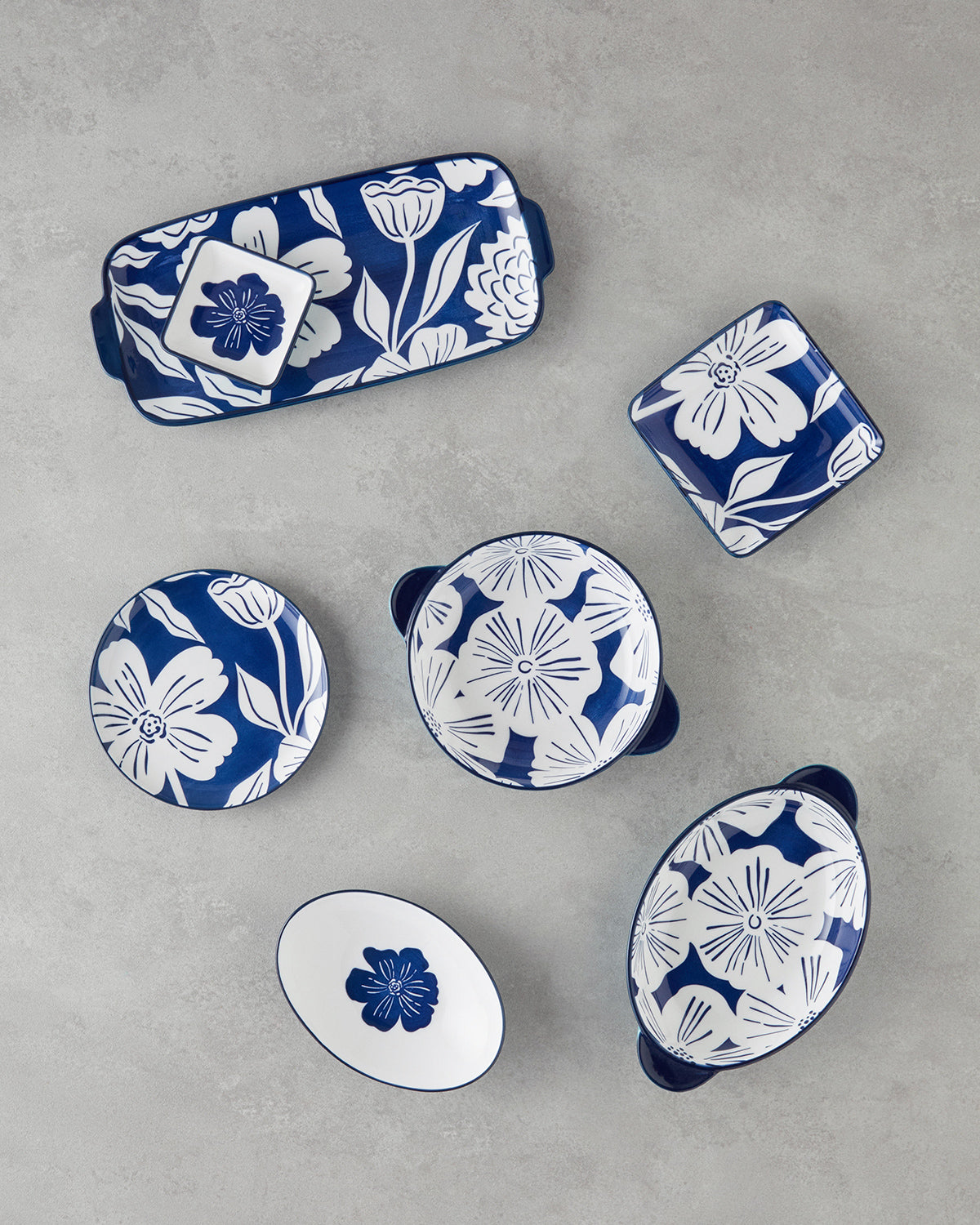 Ophelia Porcelain Rectangular Plate 29x13 cm Blue - White (view 4)